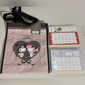 NWT My Melody & Kuromi Tote Bag w/ TWO 2026 Desk Calendars Hello Kitty & Kuromi